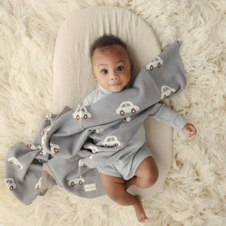 100% Luxury Cotton Receiving Swaddle Baby Blanket - Cars: Baby Blue
