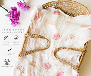 Organic Seashell Baby Swaddle | Coastal Nursery Decor