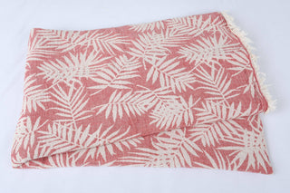 Picnic Blanket: Red/White Floral Leaves