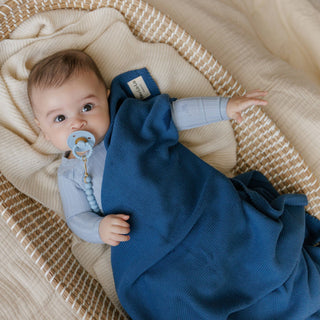 100% Organic Cotton Luxe Collection Baby Swaddle Blanket  : Denim Blue