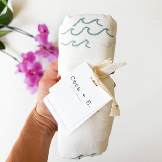 Organic Wave Baby Swaddle | Coastal Nursery Decor