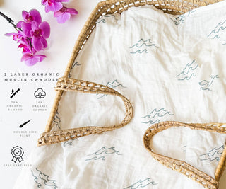 Organic Wave Baby Swaddle | Coastal Nursery Decor