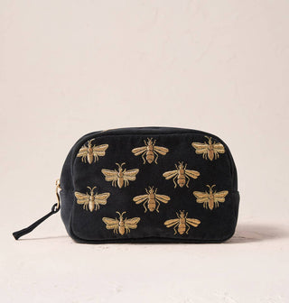 Honey Bee Velvet Cosmetics Bag: Charcoal