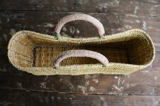 French Garden Trug Basket, Brown Leather Handles