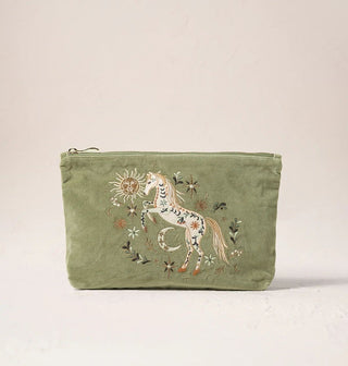 Mystical Horse Velvet Everyday Pouch: Olive