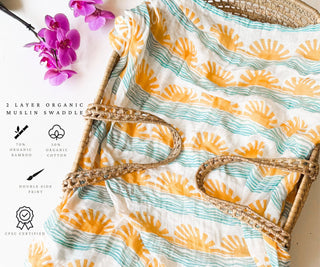 Organic Sun + Wave Baby Swaddle | Surfer Nursery Decor