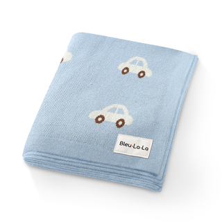 100% Luxury Cotton Receiving Swaddle Baby Blanket - Cars: Baby Blue