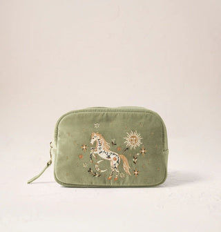 Mystical Horse Velvet Makeup Bag: Olive