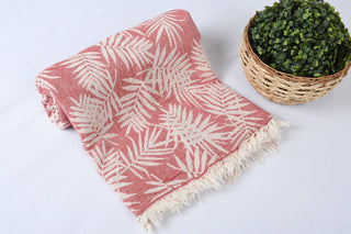 Picnic Blanket: Red/White Floral Leaves