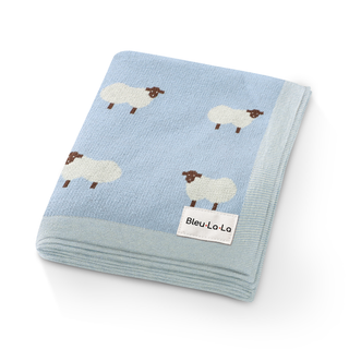 100% Luxury Cotton Swaddle Receiving Baby Blanket - Sheep: Blue