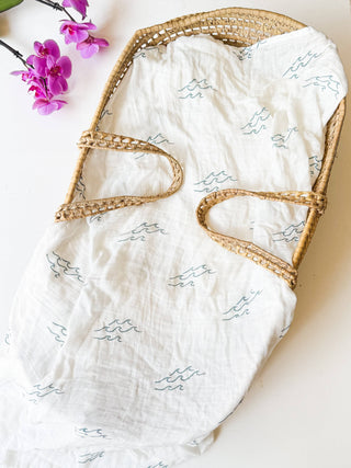 Organic Wave Baby Swaddle | Coastal Nursery Decor