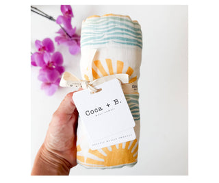 Organic Sun + Wave Baby Swaddle | Surfer Nursery Decor