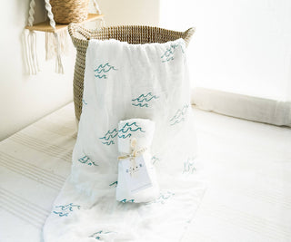 Organic Wave Baby Swaddle | Coastal Nursery Decor