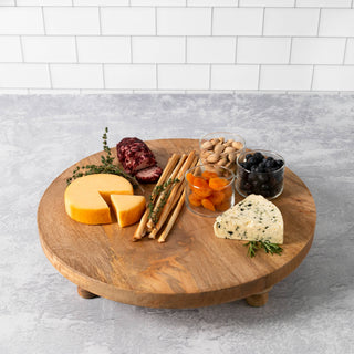 Wood 16" Round Footed Natural Mango Wood Board