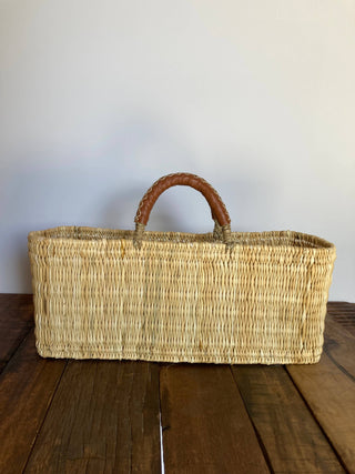 French Garden Trug Basket, Brown Leather Handles