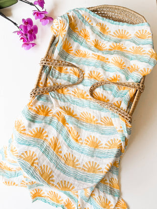 Organic Sun + Wave Baby Swaddle | Surfer Nursery Decor