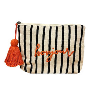 'Bonjour' Striped Pouch with Tassel