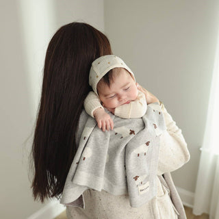100% Luxury Cotton Swaddle Receiving Baby Blanket - Sheep: Ivory