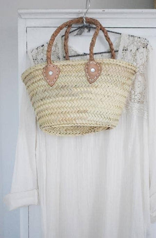 Straw Market Bag (Small) w/Braided Handles by French Baskets