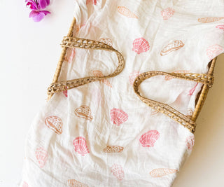 Organic Seashell Baby Swaddle | Coastal Nursery Decor