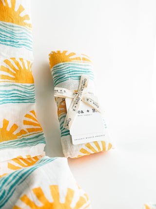 Organic Sun + Wave Baby Swaddle | Surfer Nursery Decor