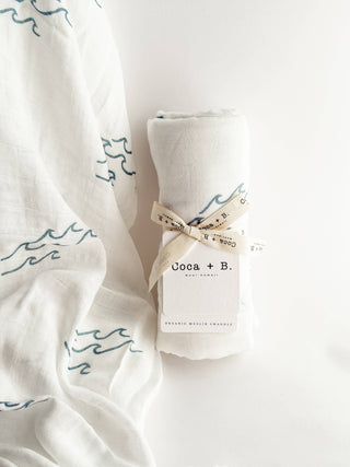 Organic Wave Baby Swaddle | Coastal Nursery Decor