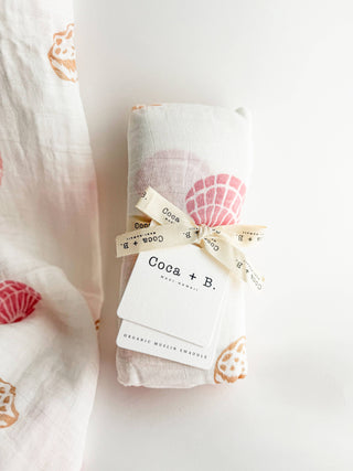 Organic Seashell Baby Swaddle | Coastal Nursery Decor