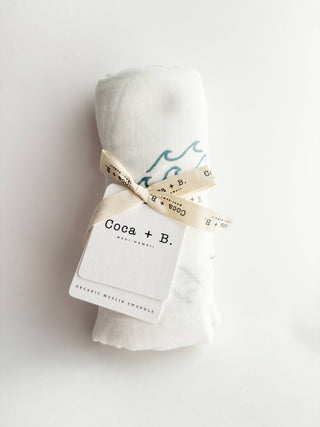 Organic Wave Baby Swaddle | Coastal Nursery Decor
