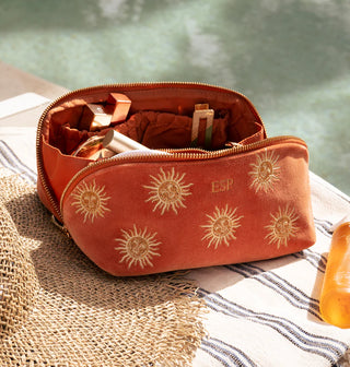 Sun Goddess Rust Velvet Open Flat Makeup Bag
