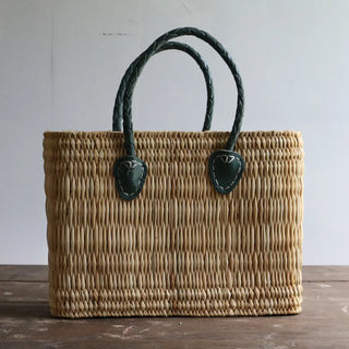 French Basket Tote with Green Handles
