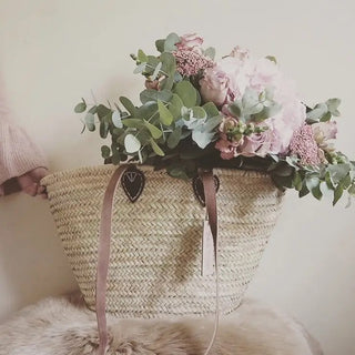 Straw Tote Bag w/ Leather Handles